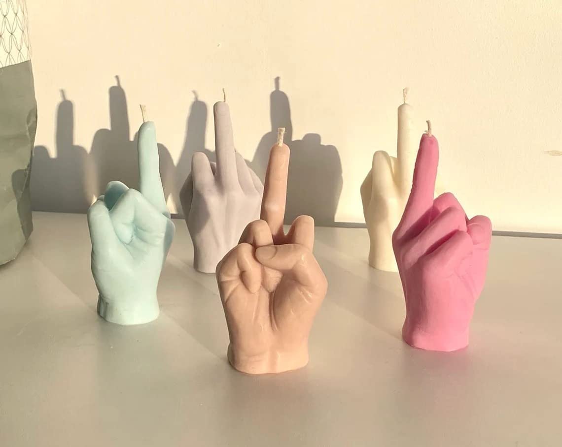 Middle Finger Candle, Homemade soy candle, Hand Fuck Candle, Teen Room Decor Candle, Funny Aeshetic Candle, Hippie Candle (White, GREEN TEA)
