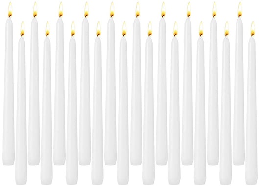 White Unscented Taper Candles for Home Decoration, 20 Pack 10 Inch Dripless Candlesticks for Dinner Party Wedding