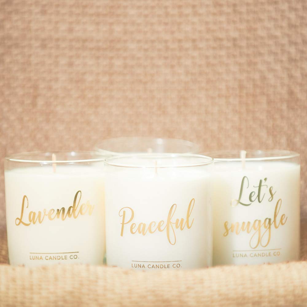 LUNA CANDLE CO. Simple Lavender Scented Jar Candle, Soy Wax, 11oz. Glass, Up to 110 Hours of Burn Time, Tranquility, Perfect for Yoga and Spa, Relax and Unwind, Made in The USA- Peaceful