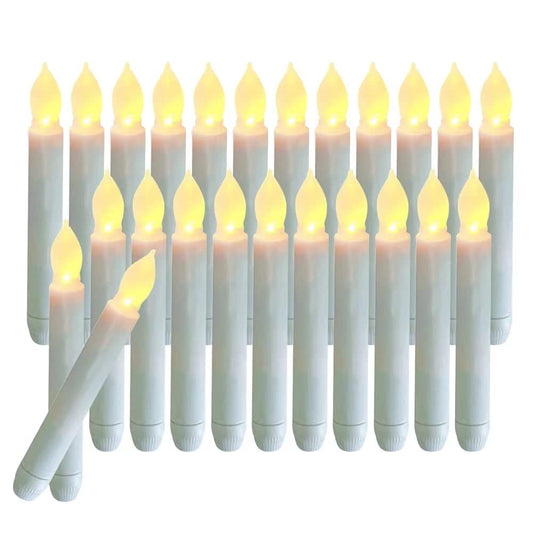 xunhuimemory 24 PCS Flameless LED Taper Candles Lights, Battery Operated Candlesticks with Warm White Flickering Flame, 0.79 x 6.5 Inches Dripless Fake Floating Taper Candles for Church Wedding Xmas