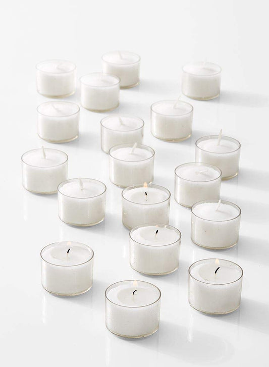 Serene Spaces Living Set of 30 Deep Tea Lights, Classic Tea Lights in Clear Holders, 1.5" Diameter and 1" Tall