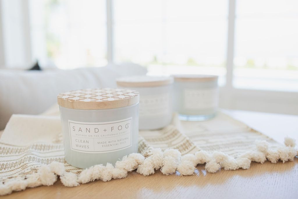 Sand + Fog Scented Candle - Clean Waves – Additional Scents and Sizes – 100% Cotton Lead-Free Wick - Luxury Air Freshening Jar Candles - Perfect Home Decor – 12oz