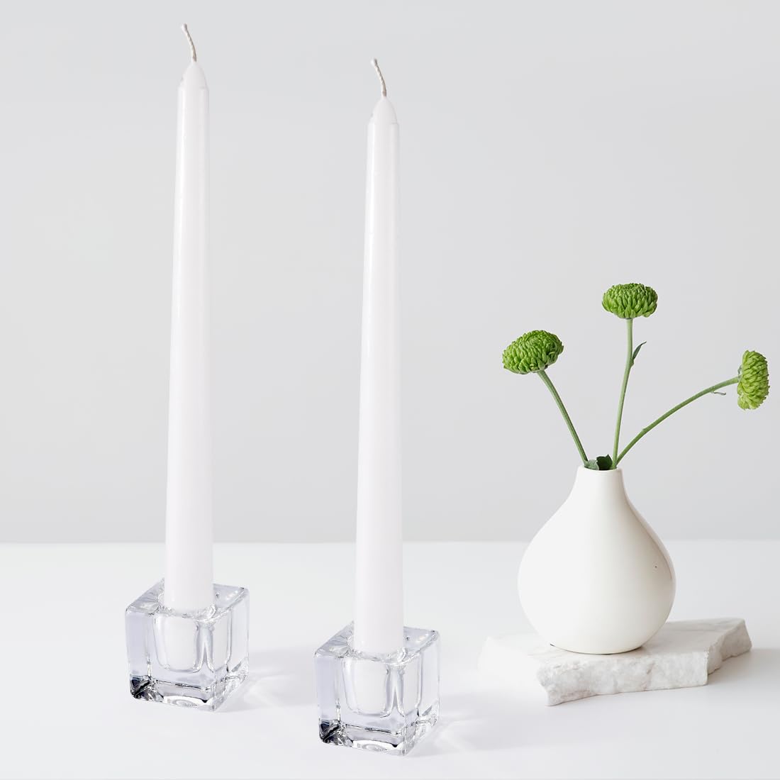 JONERAY Glass Taper Candles Holders Bulk, Set of 24 Clear Glass Candlestick Holders for Christmas Festival Dinning Table