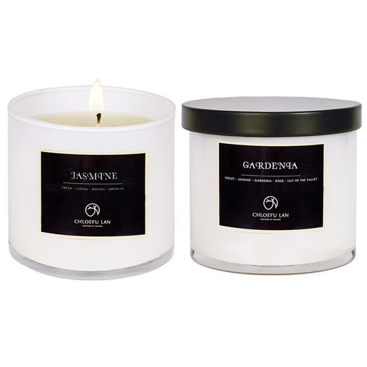 Chloefu LAN Valentines Scented Candles Gifts for Women Gardenia and Jasmine Candles 7.1oz|45 Hour Long Lasting Highly Scented 100% Soy Candle, Home Decor, Aromatherapy Candle with Gift Box 2 Pack