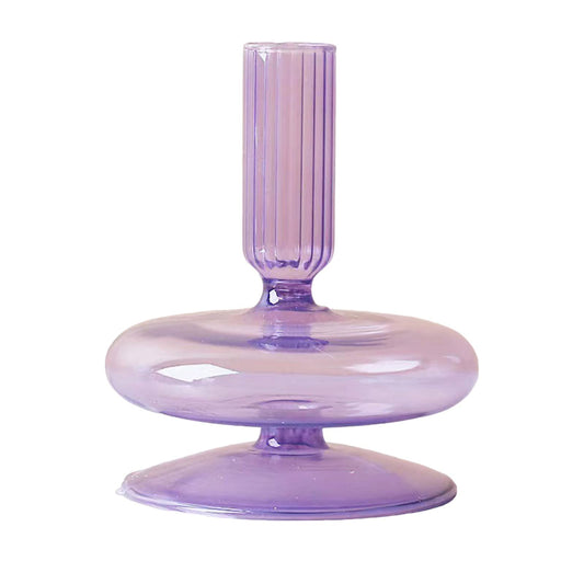 Glass Candlestick Holders Colorful Glass Taper Candle Stand Modern Elegant Candle Stick Candle Holder Glasses Vase Decor for Home Party Centerpiece(Purple A)