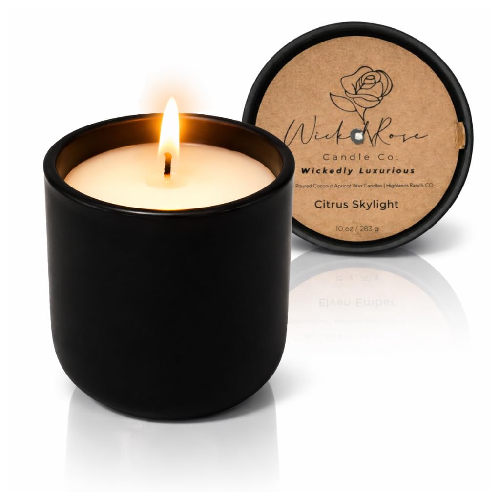 Wicked Rose Candle Co. Citrus Skylight Scented Candle | Citrus, Agave & Peach | 10 oz Hand-Poured Coconut Apricot Wax | 45+ Hour Clean Burn | Bright Tropical Home Fragrance