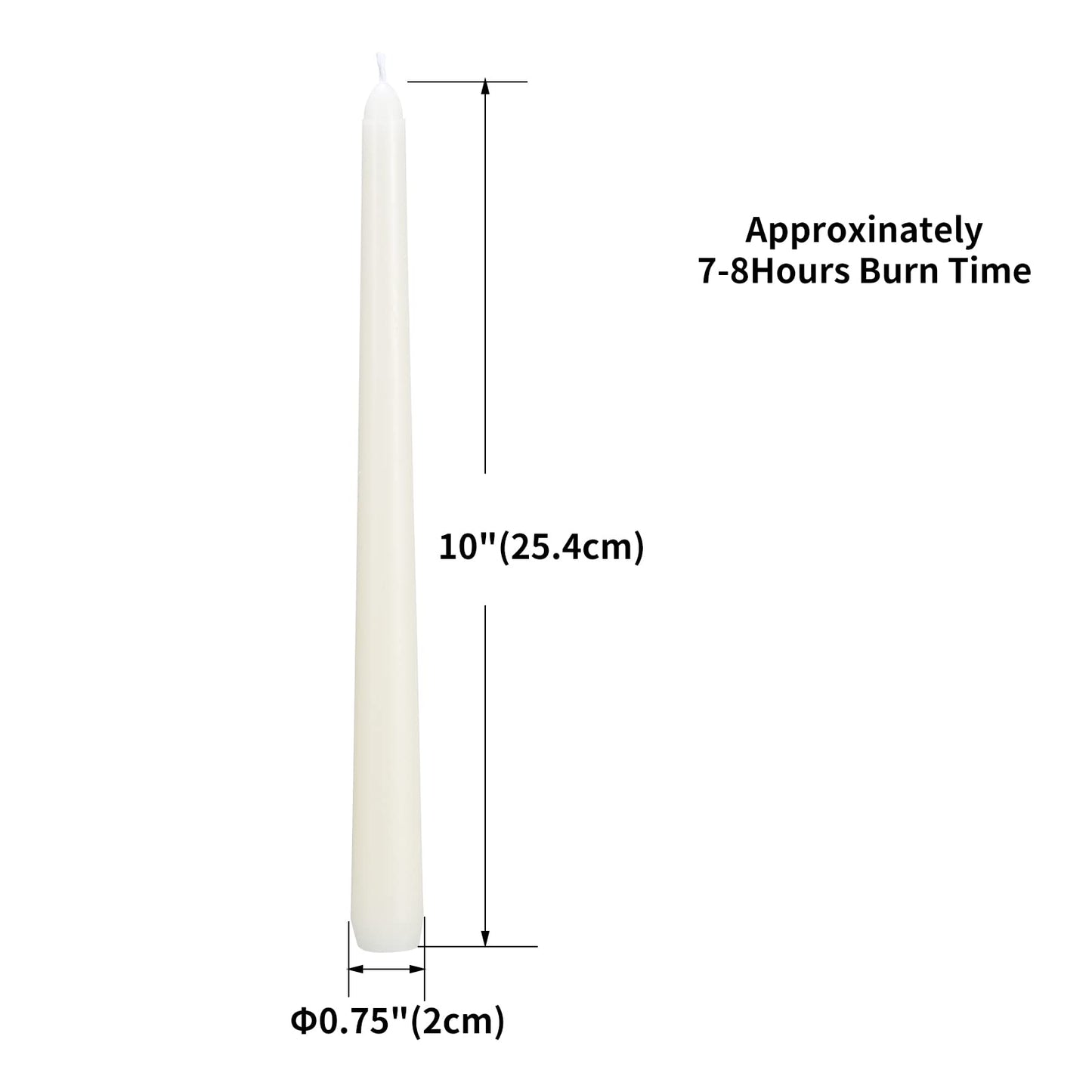 flamecan Ivory Taper Candles, Set of 40 Unscented and Smokeless 10 Inch Taper Candles Long Burning, Paraffin Wax with Cotton Wicks for Burning Approxinately 7-8 Hours Time
