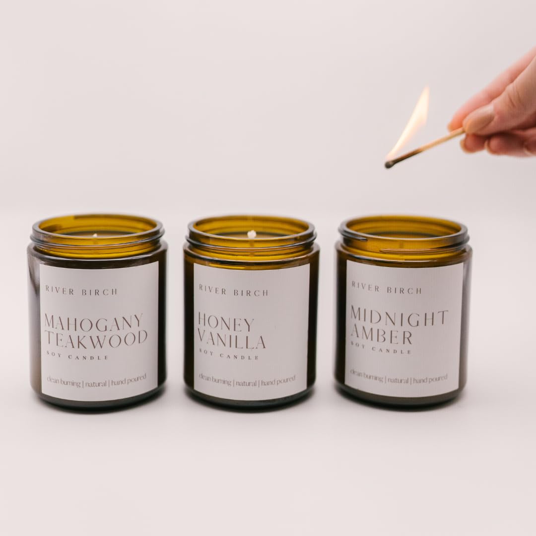 River Birch Candles Lavender + Apricot Scented Candle | Premium, All-Natural, Non-Toxic, Soy Wax, Amber Jar | 8.5oz 40 Hr Burn Time | Cozy Relaxing Gifts for Home