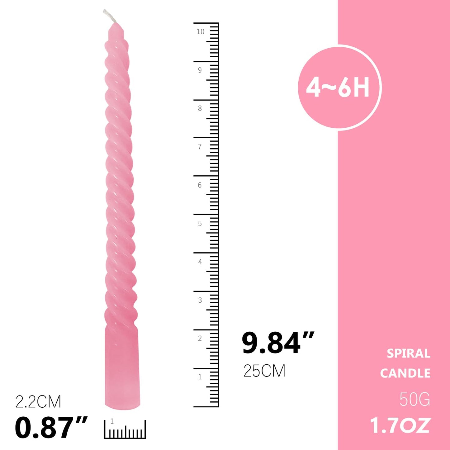 Topsics Taper Candles, Spiral Twisted Taper Candles Set of 4, Unscented Taper Candlesticks 10 inch Tall, Home Decor Kitchen Decor Wedding Decorations (Pink)