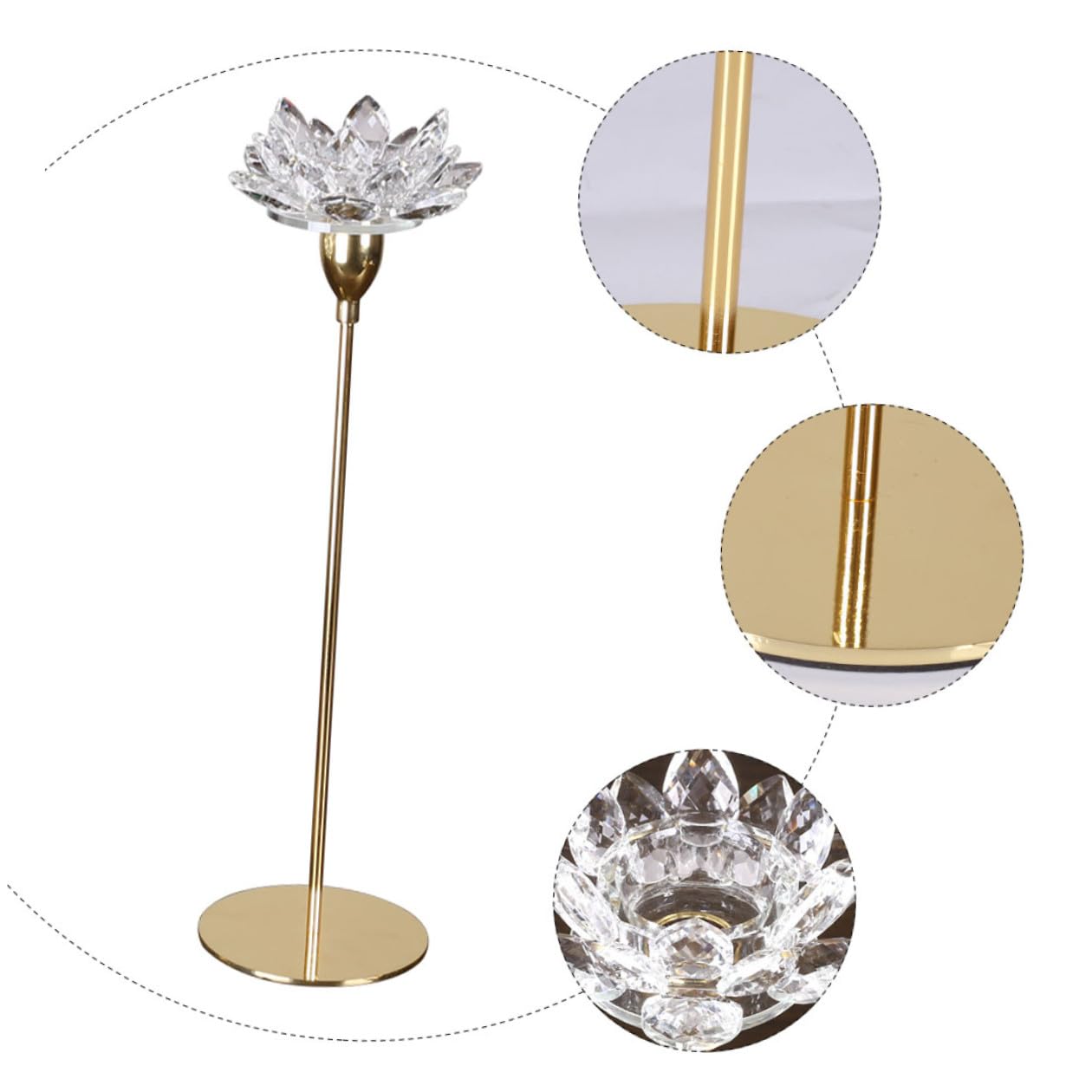 GLEAVI Crystal Lotus Candle Holder Small Metal Candlestick Gold Finish Decorative Candle Stand for Dining Room and Wedding Centerpiece