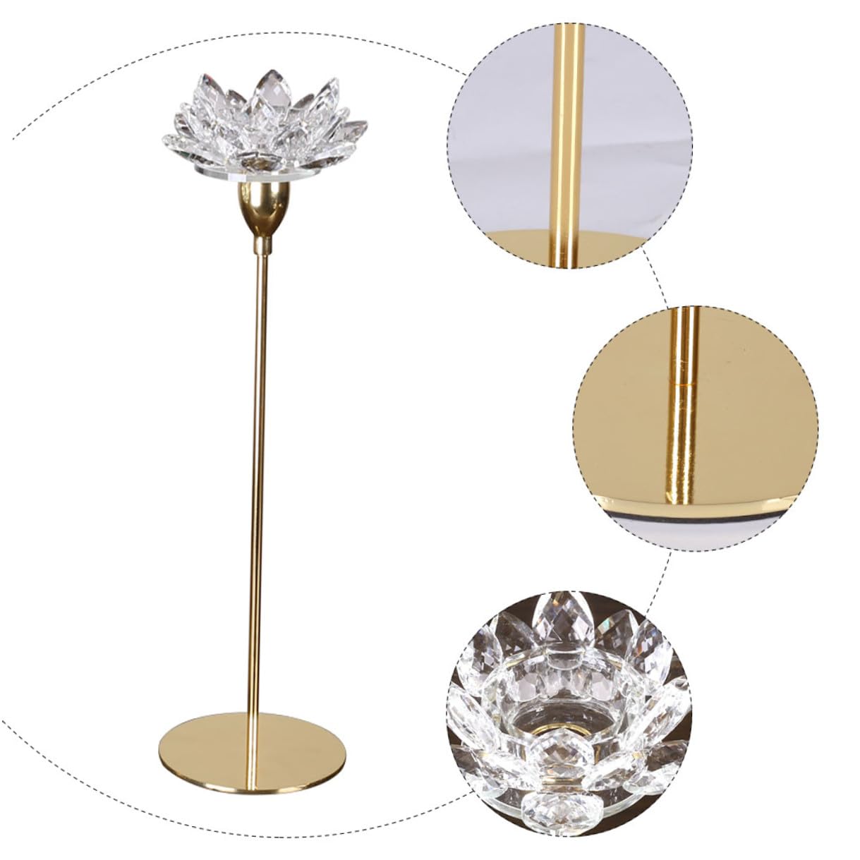 TOVINANNA Modern Simple Metal Candle Holder Small Crystal Lotus Candlestick Decorative Golden Wedding Candle Stand for Dining Room and Romantic Candlelight Dinner