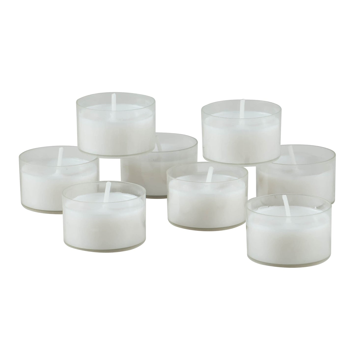 Stonebriar 35 Hour 3x4 Unscented Ivory Pillar Candles + 96 Pack Unscented Smokeless Clear Cup Tea Light Candles
