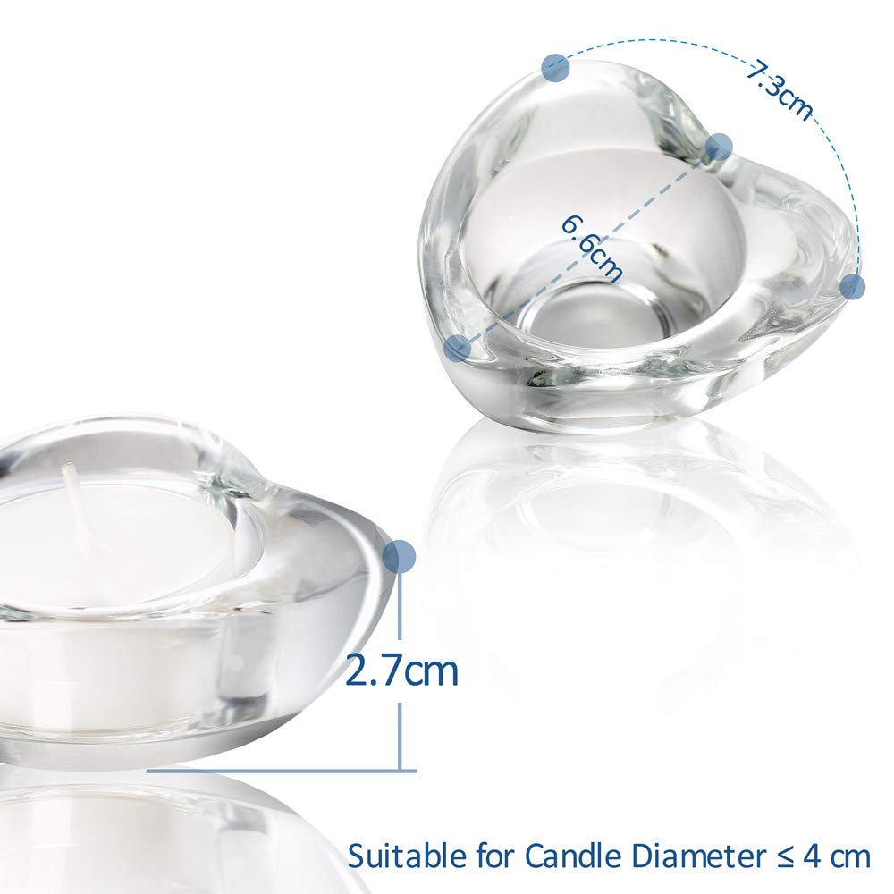 Elivia Clear Tealight Candle Holders - Set of 24, Heart-Shaped Chunky Glass Candle Holder, 2.9" Diameter - CH02