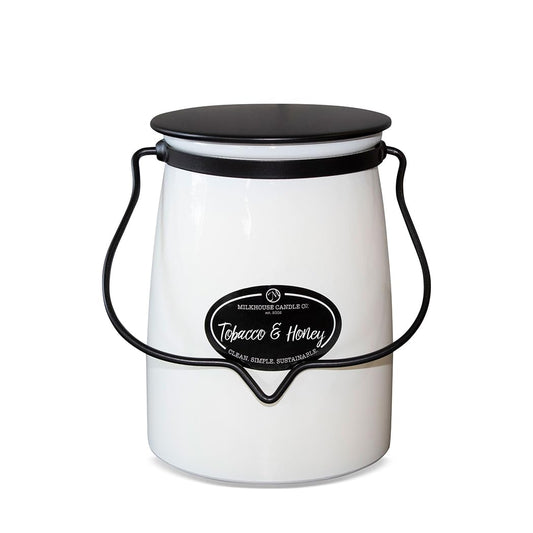 Milkhouse Candle Company Tobacco & Honey Soy Candle - Cashmere & Honey | Amber | Sandalwood Scented - 22 oz Butter Jar with Lid, 120+ Hour Burn Time, Made in the USA