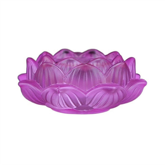 Candle Sleeve Holder Classical Colored Glazed Candle Holder Beautiful Lotus Candlestick Desktop Decorations(Purple)