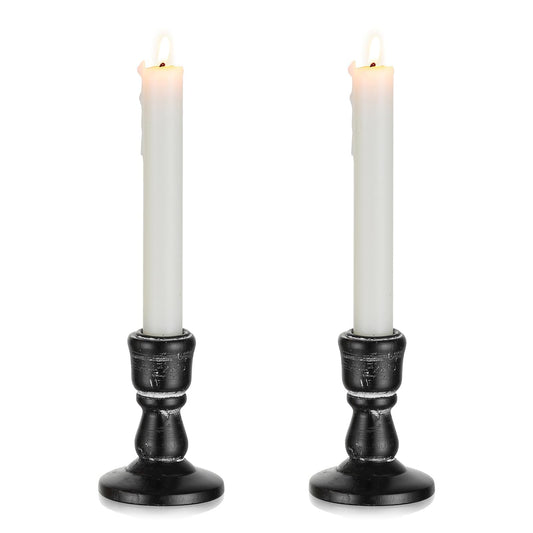 Inweder Wooden Taper Candle Holders: Wood Candlestick Holders Rustic Black Farmhouse Fall Decor for Halloween Living Room Dinning Table Centerpiece Christmas Set of 2