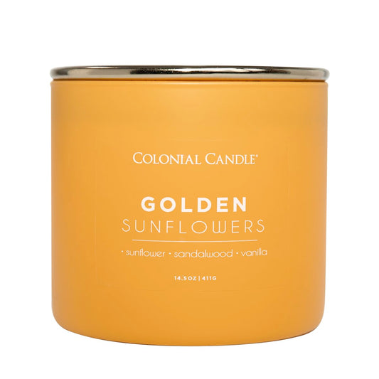 Colonial Candle Golden Sunflowers Scented Jar Candle, Pop of Color Collection, 3 Wick, 14.5 oz - Up to 60 Hours Burn