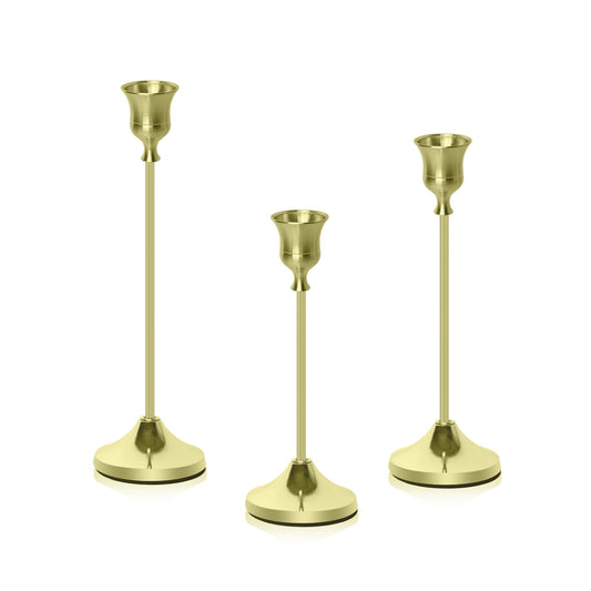 Bryzont Golden Taper Candle Holders Metal Gold Candlesticks Modern Candle Stick Holders Set of 3 for Dining Table, Weddings & Home Decor