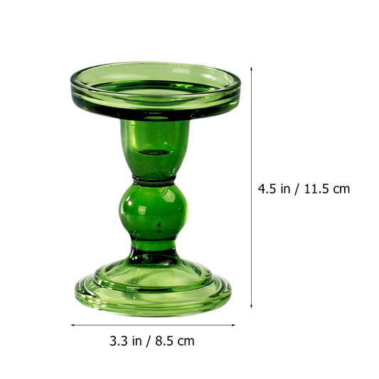 PRETYZOOM Retro Glass Candlestick Holder, 4.5 in Tall Emerald Spiral Pillar Candle Stand for Ambient Lighting & Vintage Decor, for Living Room, Wedding & Victorian Table