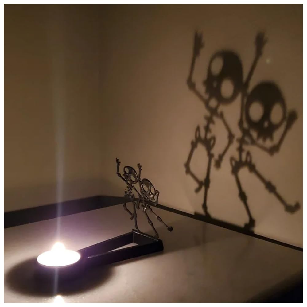 vrsquer Halloween Funny Shadow Stand Candle Holder Table Décor Candle Jars with Witch Skeleton Bat Monster Wolf Cat Pumpkin Table Centerpieces 1pc (color9)