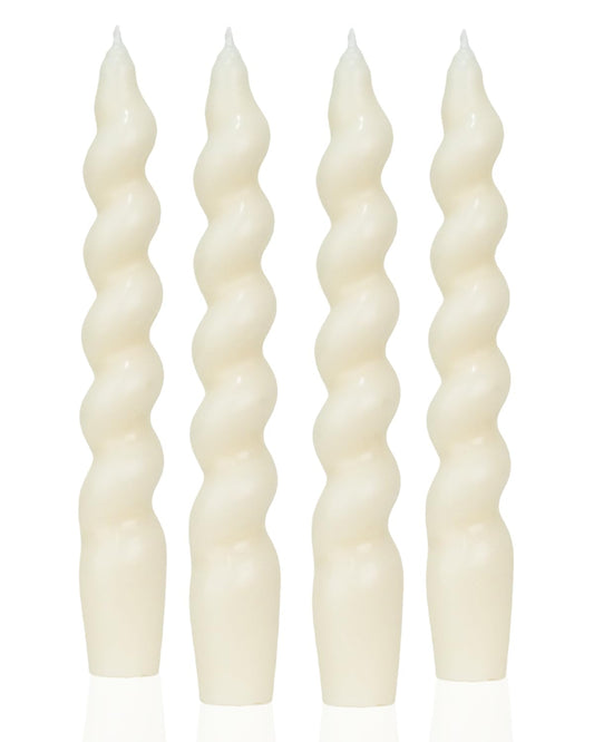 MAITREYA Ivory Taper Candles Stick Spiral Twisted Candles Set of 4 for Decoration Weddings Party Church-Unscented Dripless Candles7.5inch(A-Ivory)