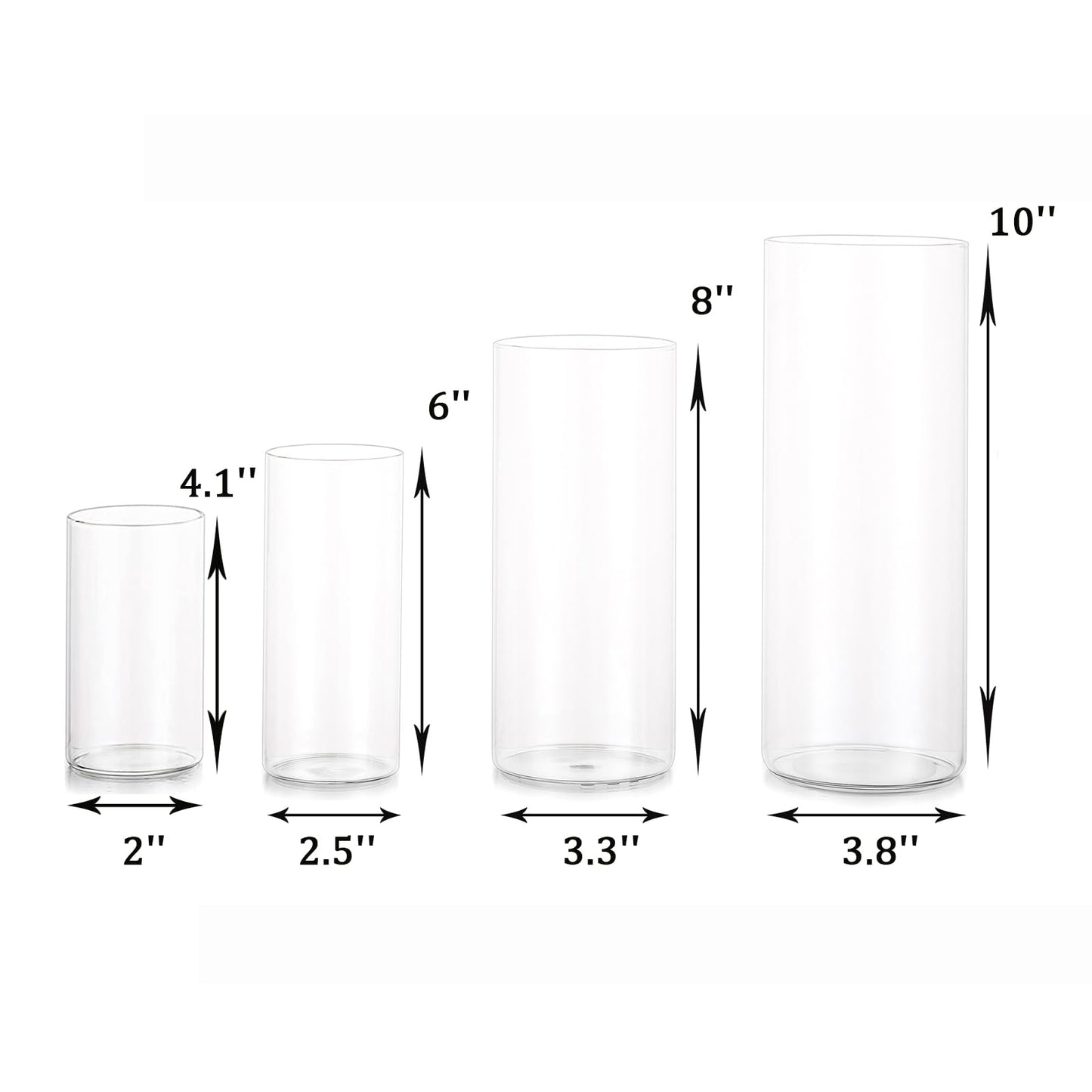 EylKoi Cylinder Vase Bulk Clear 48 Pack Cylinder Vases for Centerpieces Glass Vases for Flowers Hurricane Floating Candle Holder, Home Decor Wedding, 4''+6''+8''+10''(High)