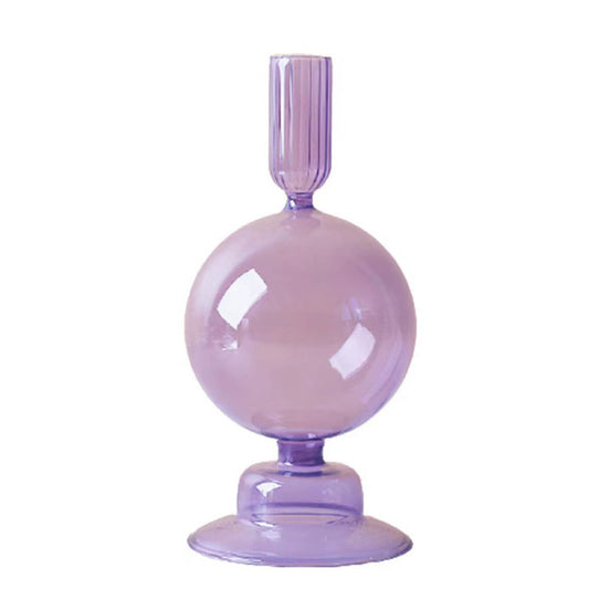 Glass Candlestick Holders Colorful Glass Taper Candle Stand Modern Elegant Candle Stick Candle Holder Glasses Vase Decor for Home Party Centerpiece(Purple B)