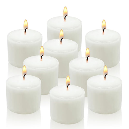 White Votive Candles, 9 Packs Small Unscented 1.5 Inch Diameter Wax Candles for Christmas Valentine's Day Wedding, Party, Table, Holiday & Home Decoration - 8 Hours Burn Time (1.5" W x 1.25" H)