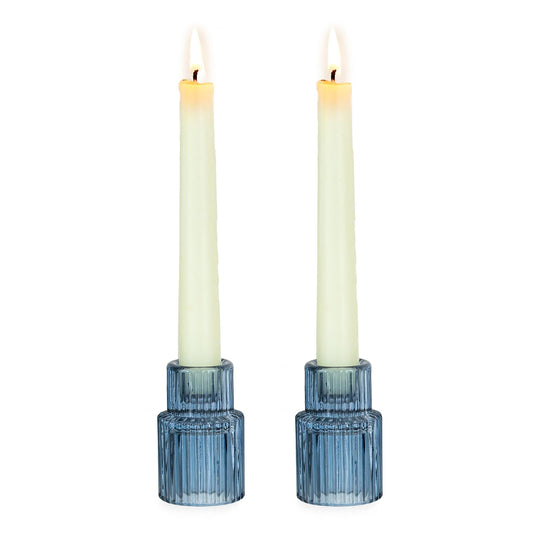 Hewory Glass Candlestick Candle Holder: 2PCS Blue Glass Taper Candle Holders for Table Centerpiece, Vintage Tapered Candlestick Holders for Christmas Centerpiece Wedding Party Holiday Home Decor