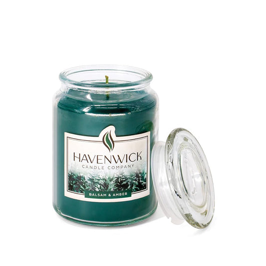 Havenwick Balsam & Amber Soy Blend 22-oz Large Jar Candle, Long Lasting 110-130 Hour Burn Time with Single Cotton Wick, Perfect Holiday Pine Scented Candles for New Home Gift & Christmas Gift