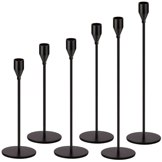 Oatnauxil Matte Black Candle Holders Black Candlestick Holders Metal Candle Holder for Wedding, Dinning, Party, Fits 3/4 inch Thick Candle&Led Candles (Set of 6 Pcs)