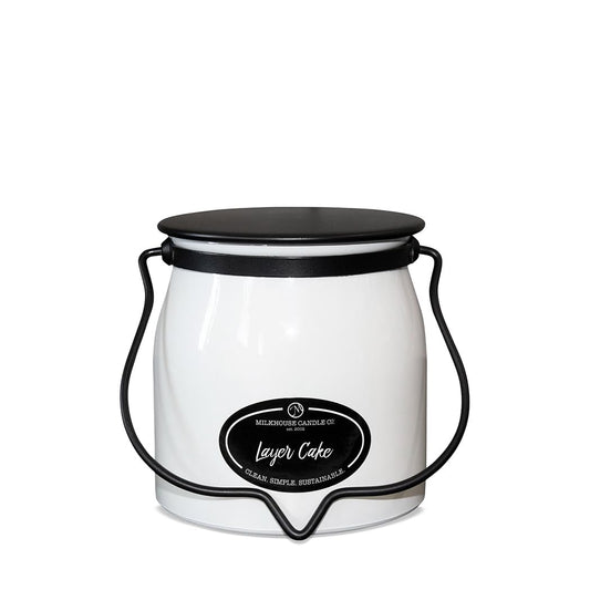 Milkhouse Candle Company Layer Cake Soy Candle - Vanilla Bean Cake | Buttercream Frosting | Sugarcane Scented - 16 oz Butter Jar with Lid, 65+ Hour Burn Time, Made in th USA
