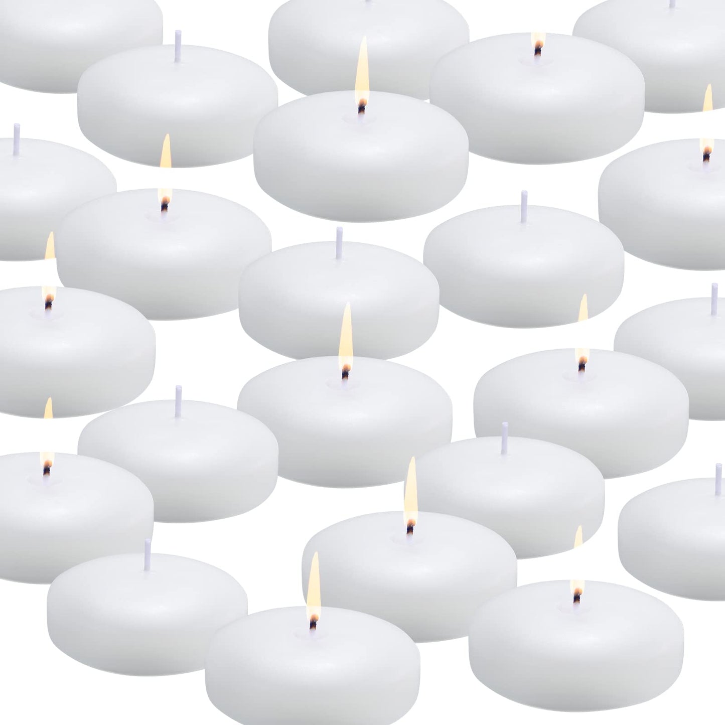 flamecan 24 Pack Floating Candles, 3” White Unscented Dripless Wax Burning Candles, for Cylinder Vases, Weddings, Party and Holiday …