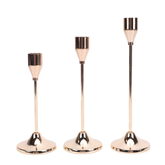 VELATEMOR Vintage Taper Candle Holders Set, Elegant Candlestick Stands, Decorative Metal Candle Holders with 3 Height Options for Home Decor, Wedding, Fireplace (Gold)