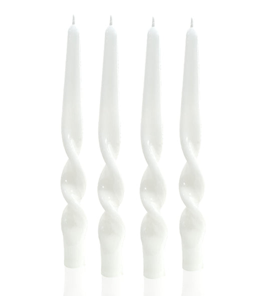 MAITREYA White Spiral Taper Candles Conical Stick Candle Handmade Twisted Candles-Set of 4 for Decoration Weddings Party Church-Unscented Dripless Candles,10inch(B-White)