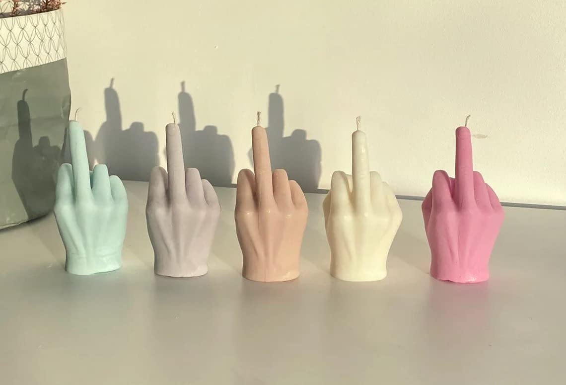Middle Finger Candle, Homemade soy candle, Hand Fuck Candle, Teen Room Decor Candle, Funny Aeshetic Candle, Hippie Candle (White, POMEGRANATE)
