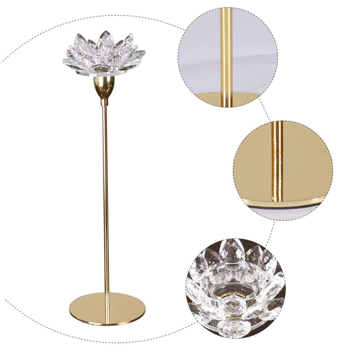 SOLUSTRE Crystal Lotus Candleholder Decorative Metal Candlestick Stand Small Gold Wedding Pillar Candle Holder Home Décor