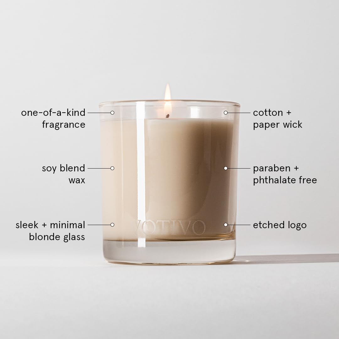 Votivo Teak 10 oz Signature Candle | Soy Wax Blend | Luxury Glass Jar & Box | Home Decor | Gifts | Highly Scented