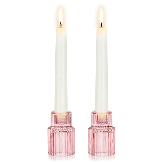 Hewory Glass Pink Candle Holder: 2PCS Valentines Taper Candle Holders for Table Centerpiece, Tapered Candlestick Holders for Valentines Day Decorations Gifts Anniversary Wedding Holiday Home Decor