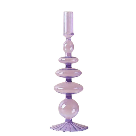 Glass Candlestick Holders Colorful Glass Taper Candle Stand Modern Elegant Candle Stick Candle Holder Glasses Vase Decor for Home Party Centerpiece(Purple C)