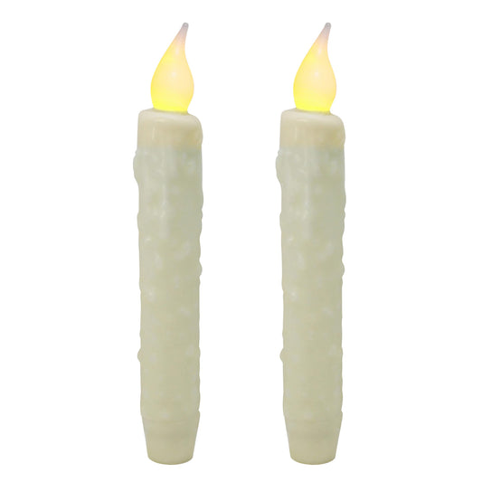 CVHOMEDECO. Real Wax Hand Dipped Battery Operated LED Timer Taper Candles Country Primitive Flameless Lights Décor, 6-3/4 Inch, Ivory, 2 PCS in a Package