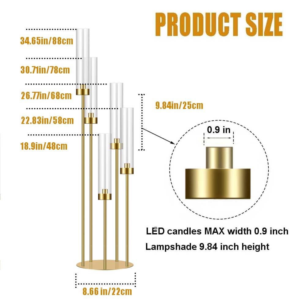 35in 8 Set Gold Candelabra Candle Centerpieces for Tables Candlesticks Holder Wedding Centerpieces Table Decorations Acrylic lampshade Fit 0.9" LED Candle