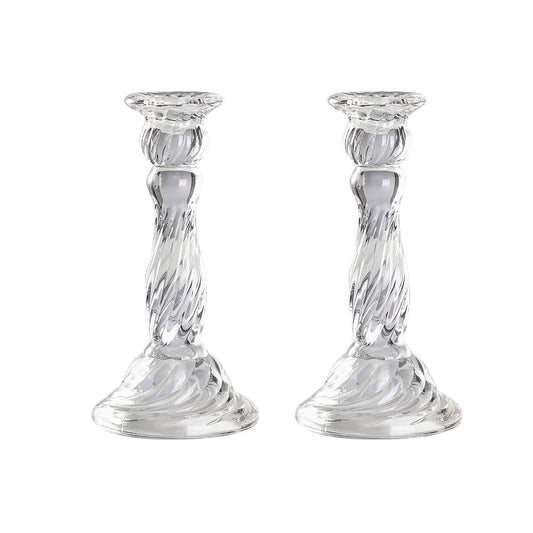 Clear Glass Taper Candle Holders, Clear Crystal Glass Candlesticks Holders for Fancy Table Decor Wedding Celebration Centerpiece Taper Candles Holder 6.4" Tall, Pack 2