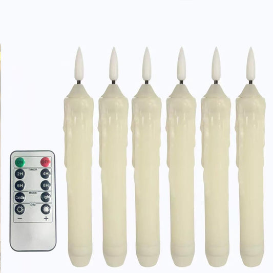 Mxqdhx 6 Pcs Flameless Taper Candles LED Taper Candles Flickering with Remote Timer Dimmer Ivory LED Candlestick for Halloween Christmas Wedding Church Easter Party Decor Table Centerpiece, 6.1 in
