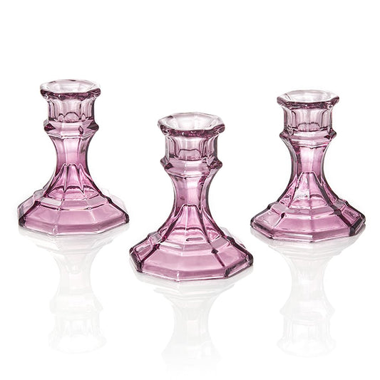 ELIVIA (6 Pack) Red Glass Candlestick Holders, Taper Candle Stick Holders Set for Wedding & Home Decor - CH06 - Aubergine Purple