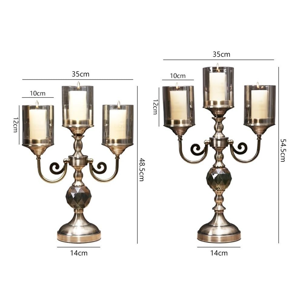 Candlestick Holders Retro Metal Glass Three-Head Candlestick Light Luxury Home Decoration Ornaments Candle Holder Candle Holders(Large)