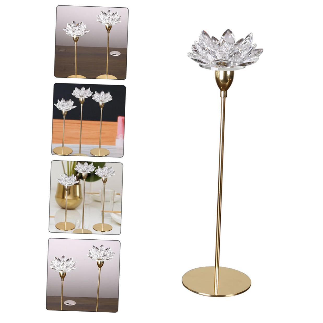 SUPVOX Metal Candlestick Holder Small Crystal Lotus Design, Romantic Wedding Candle Stand Ornament for Dining Room Decor