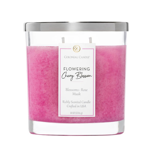 Colonial Candle Flowering Cherry Blossom Scented Candle Jar, Highly Fragranced Candles for Home Scented, Mottled Wax Candle, 2 Wick, 8 oz - Made in the USA