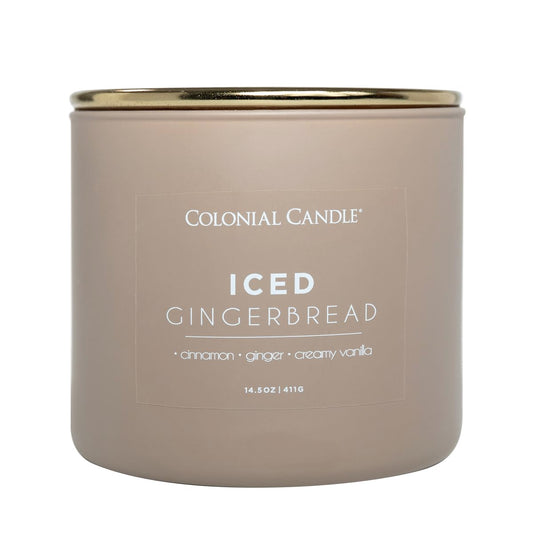 Colonial Candle Iced Gingerbread Scented Jar Candle, Pop of Color Collection, 3 Wick, 14.5 oz - Up to 60 Hours Burn