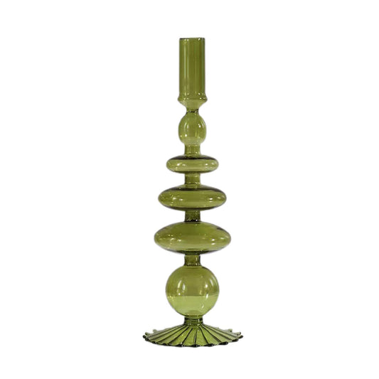 Glass Candlestick Holders Colorful Glass Taper Candle Stand Modern Elegant Candle Stick Candle Holder Glasses Vase Decor for Home Party Centerpiece(Green)
